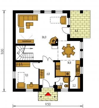 Image miroir | Plan de sol du rez-de-chaussée - KOMPAKT 48